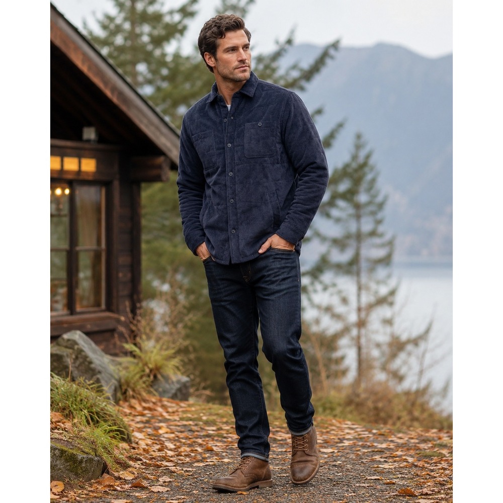 Weatherproof Vintage Mens Corduroy Button-Front Quilted Jacket Moonless Night‎ L